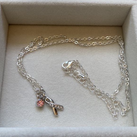Handmade Silver Breast Cancer Pink Charm Necklace - Picture 5 of 15